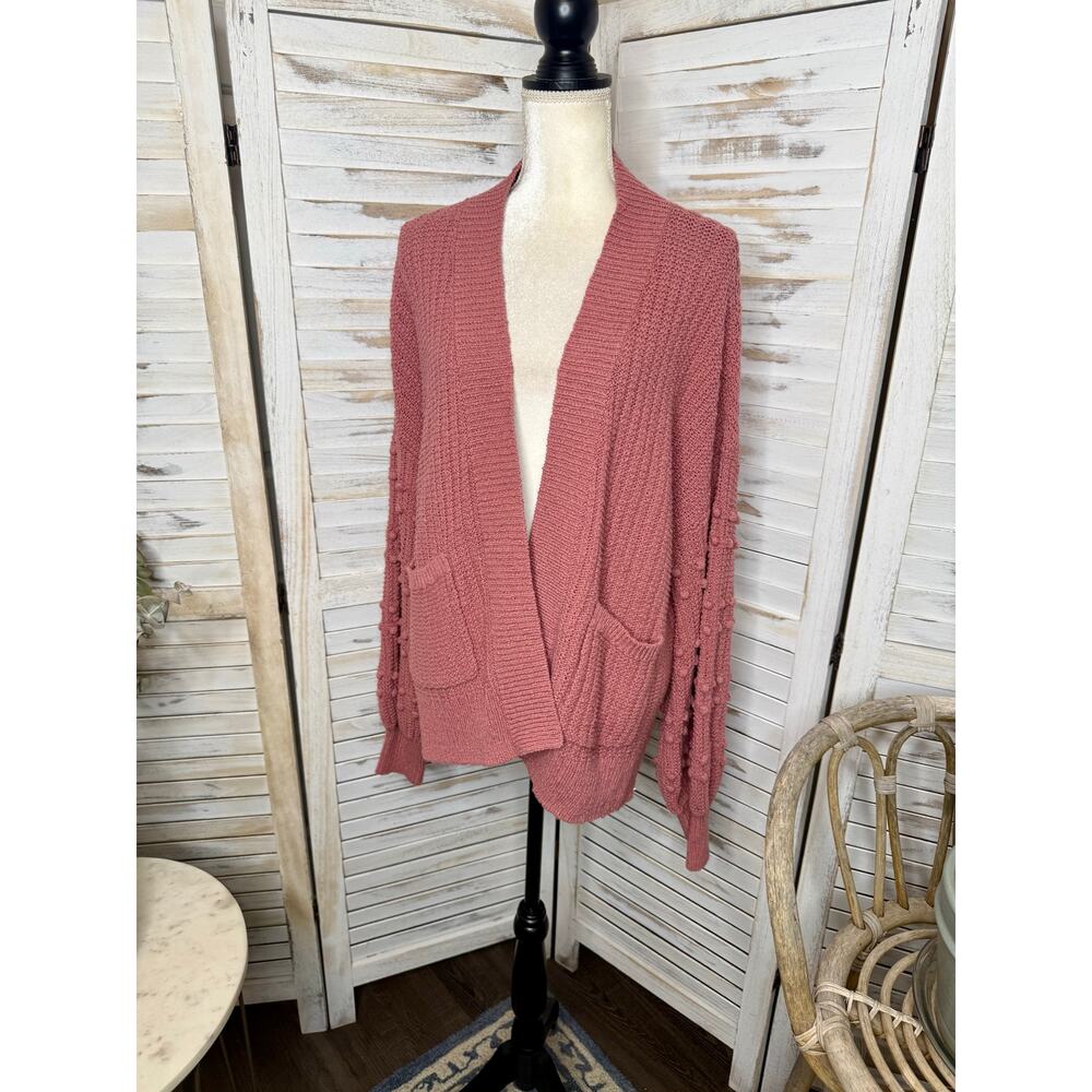 MADEWELL Women's M Bauble Pom Pom Cotton Knit Cardigan Sweater Dusty Rose Boho - Picture 6 of 16